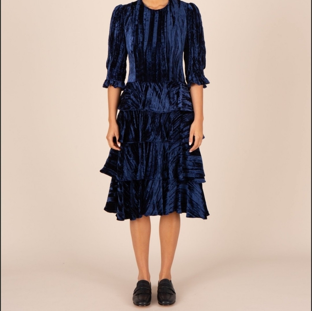 Batsheva Blue Velvet Midi Dress